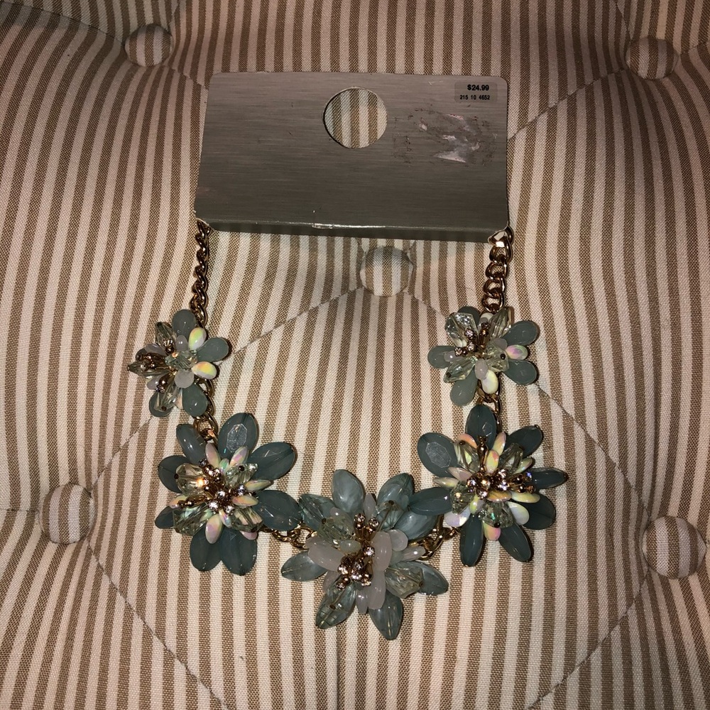Pale Blue and Gold Floral Necklace